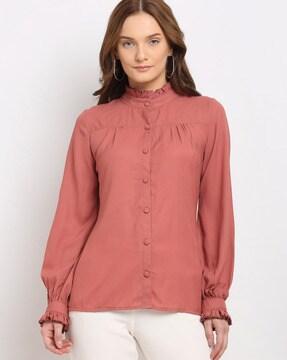 woven button-down top