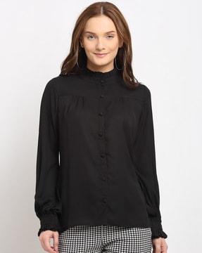 woven button-down top