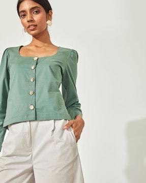 woven button-down top