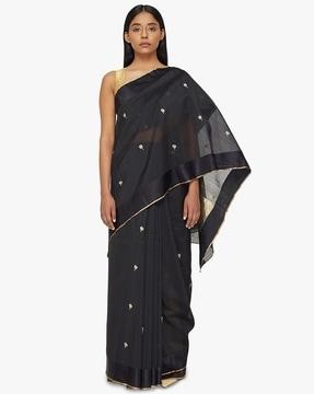 woven chanderi silk traditional saree with contrast border