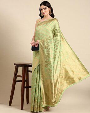 woven chevron print saree with contrast border