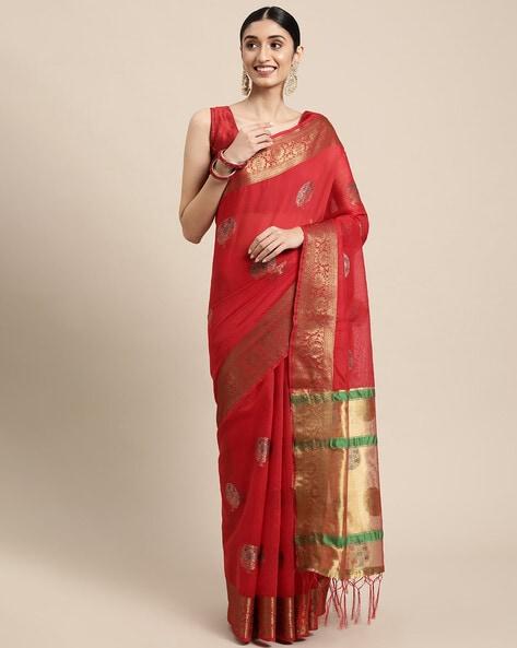 woven cotton saree with blouse piece