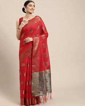 woven cotton saree with blouse piece