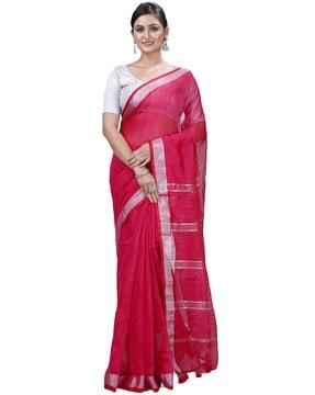 woven cotton saree with tassels