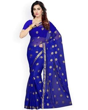 woven design poly chiffon saree with blouse piece