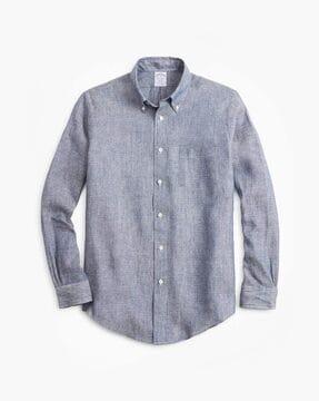 woven-design shirt with button-down collar