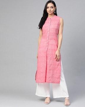 woven design sleeveless straight kurta