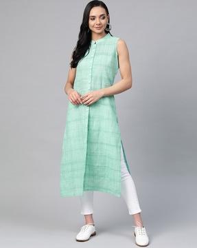 woven design sleeveless straight kurta