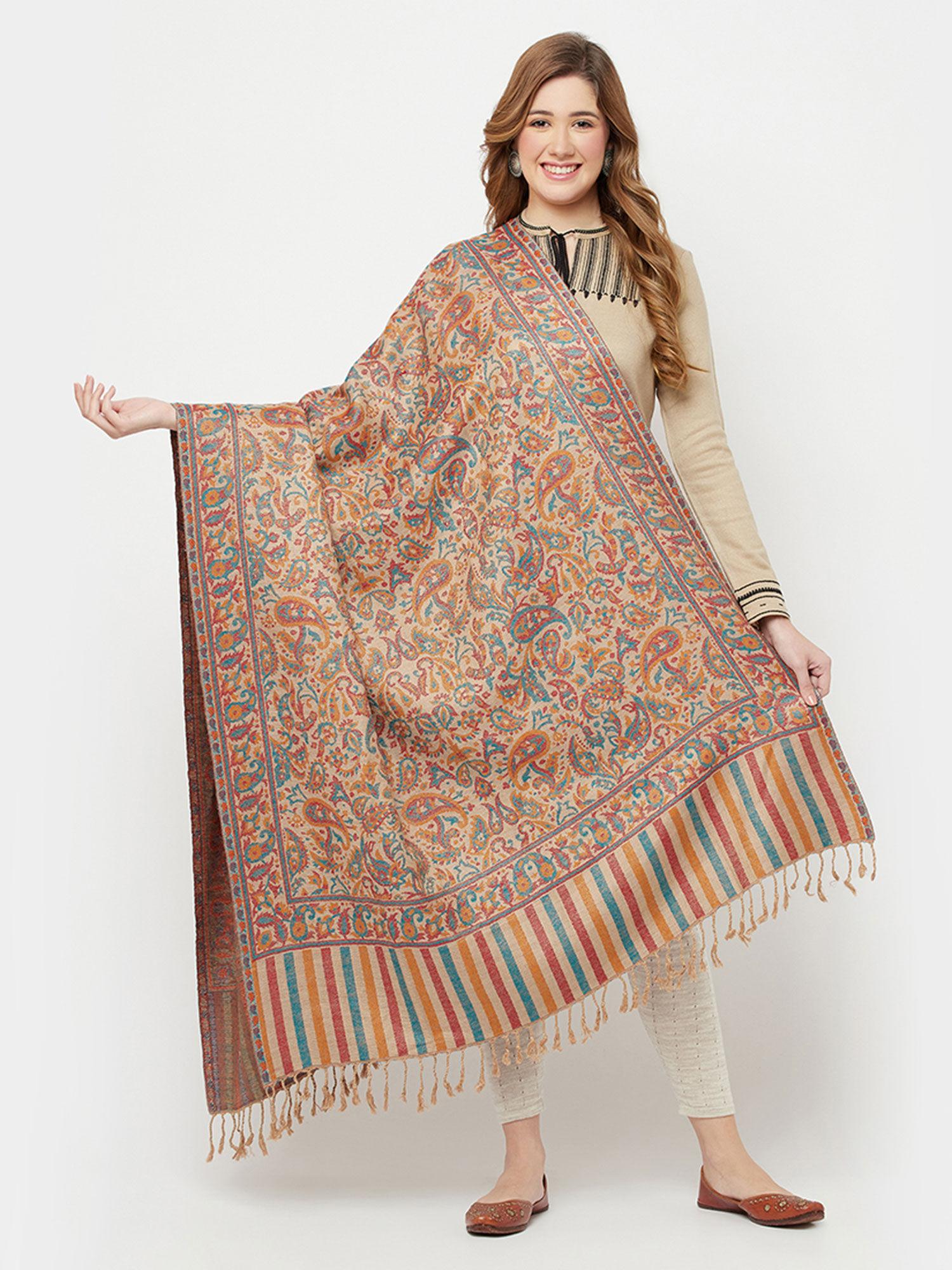 woven design viscose acrylic shawl for women - multi color