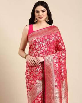 woven floral print saree with contrast border