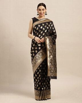 woven floral saree with contrast border