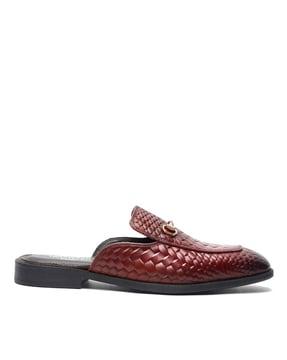 woven genuine leather mules