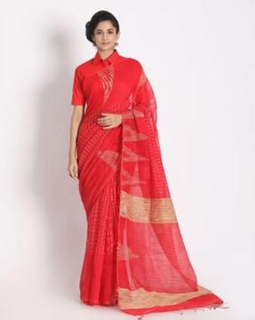 woven handloom saree with tassels