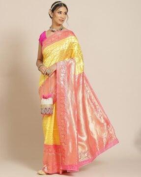 woven jacquard silk saree with blouse piece