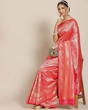 woven jacquard silk saree with blouse piece