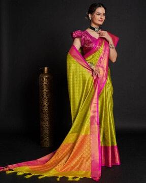 woven jacquard silk saree with contrast border