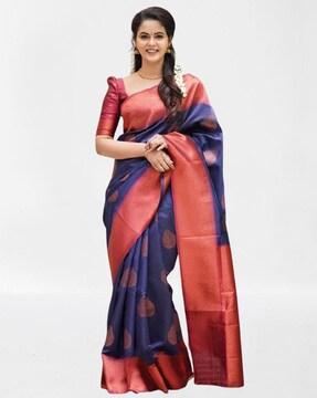 woven kanjeevaram saree with contrast border