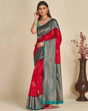 woven kanjeevaram saree with contrast border