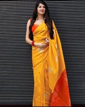 woven kanjeevaram silk saree with zari accent
