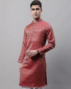 woven long kurta with mandarin collar