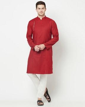 woven long kurta with mandarin collar