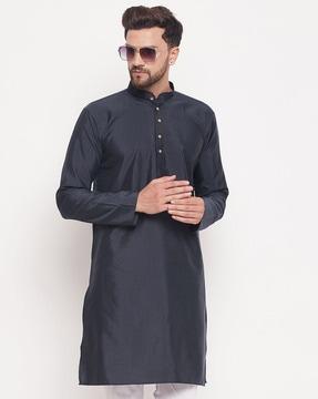 woven long kurta with mandarin collar