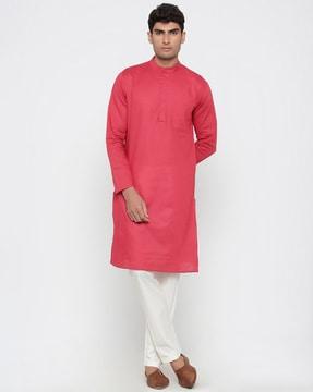woven long kurta with patch pocket