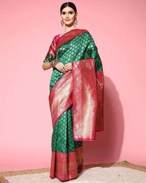 woven motif silk saree with zari accent