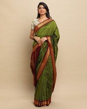 woven motifs saree with contrast border