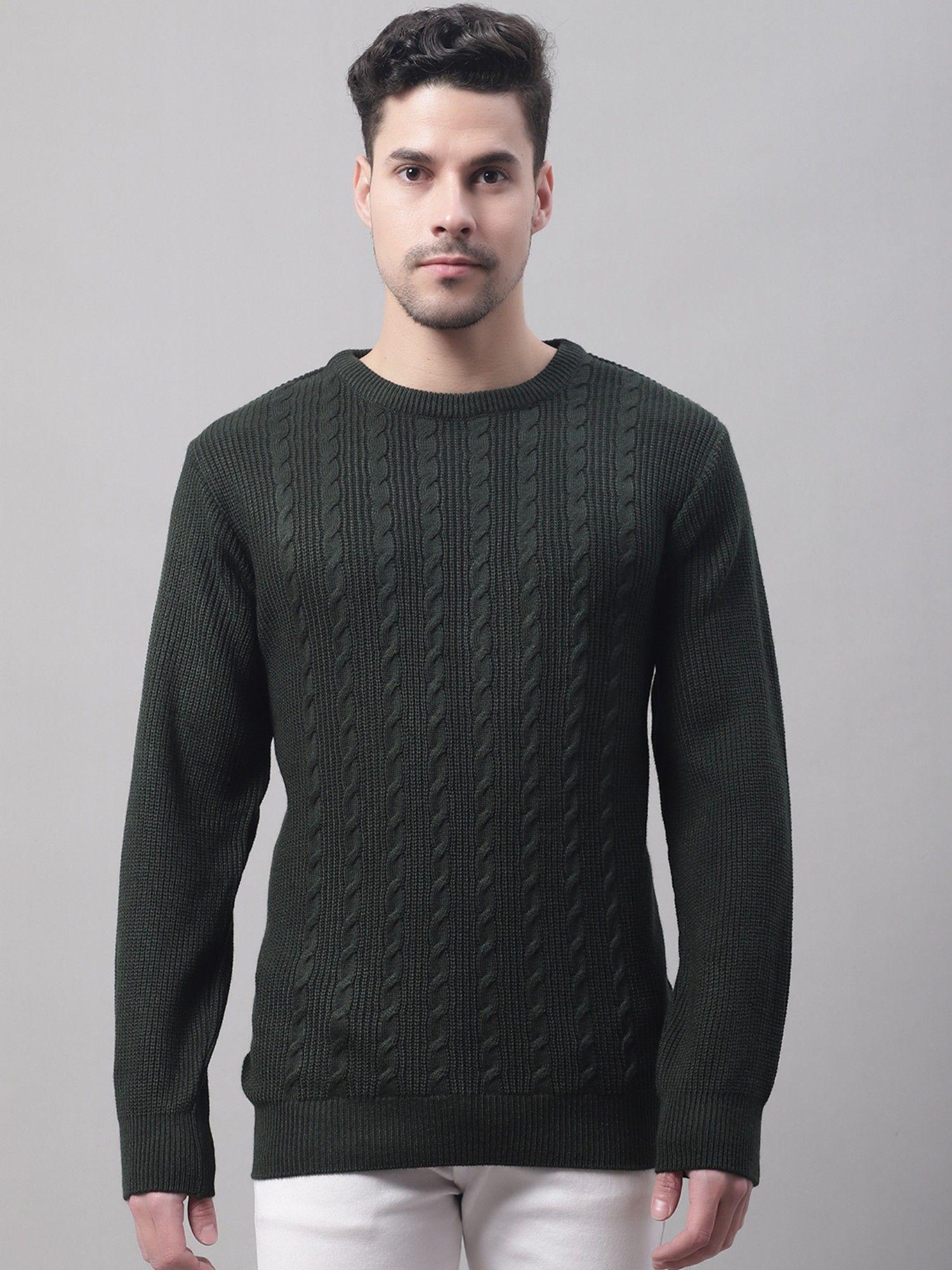 woven olive sweater for men