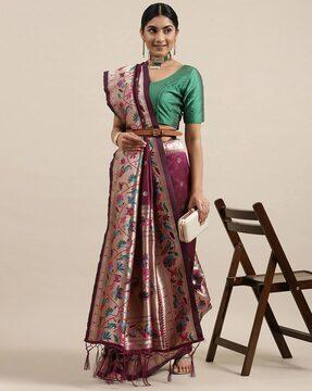woven paithani saree with contrast border