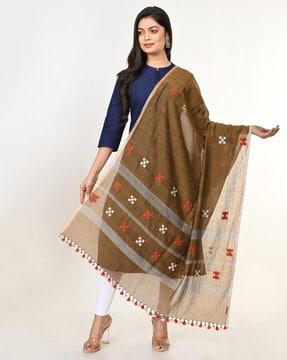 woven pattern dupatta with tassels