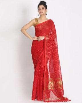 woven pattern jamdani saree