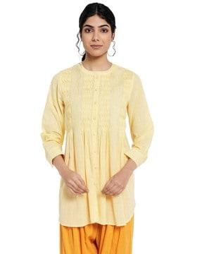 woven pleated flared tunic