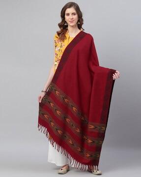 woven print shawl with tassels