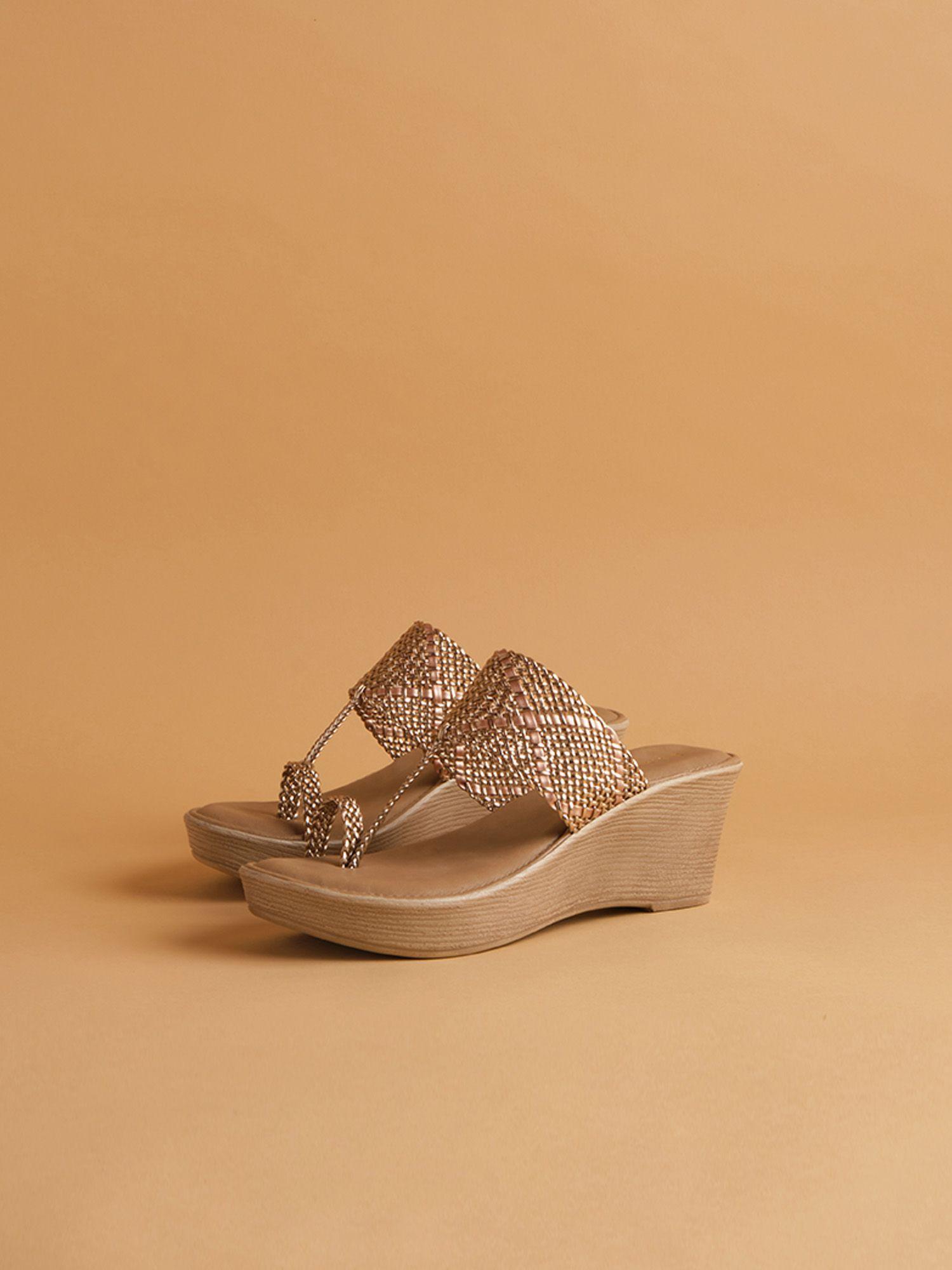 woven rose gold ema wedges