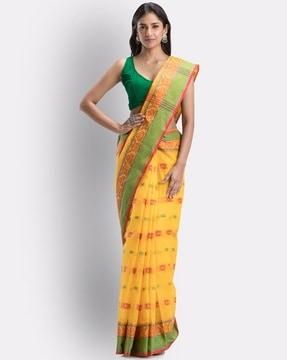 woven saree with contrast border