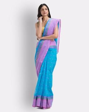 woven saree with contrast border