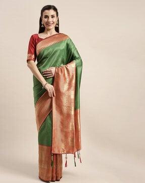 woven saree with contrast border