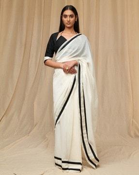 woven saree with contrast border