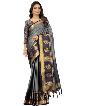 woven saree with contrast border