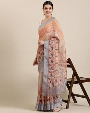 woven saree with contrast border