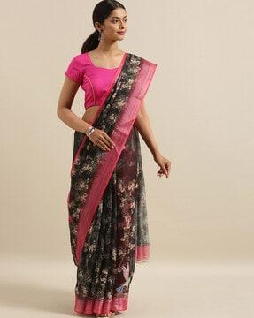 woven saree with contrast border