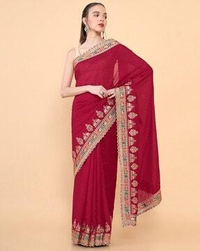 woven saree with contrast border