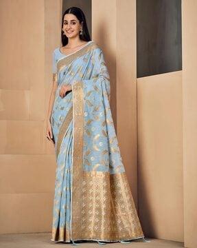 woven saree with contrast border