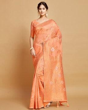 woven saree with contrast border