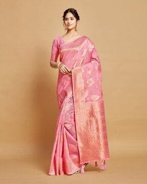 woven saree with contrast border