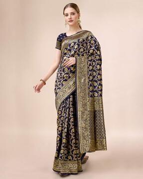 woven saree with contrast border