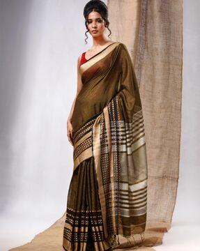 woven saree with contrast border