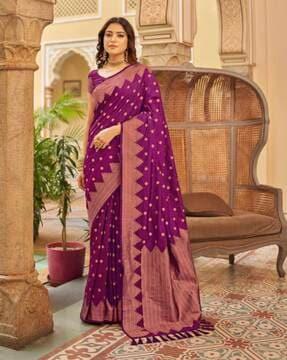 woven saree with contrast border